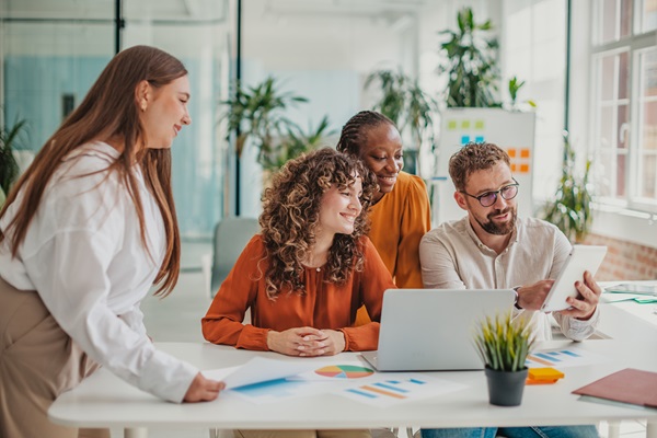 diverse team collaborating over a project