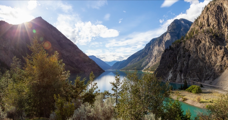 landscape of water and mountains in Lillooet British Columbia