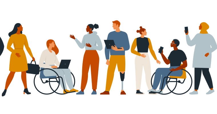 illustration of diverse group of people, entrepreneurs or office workers isolated on white background