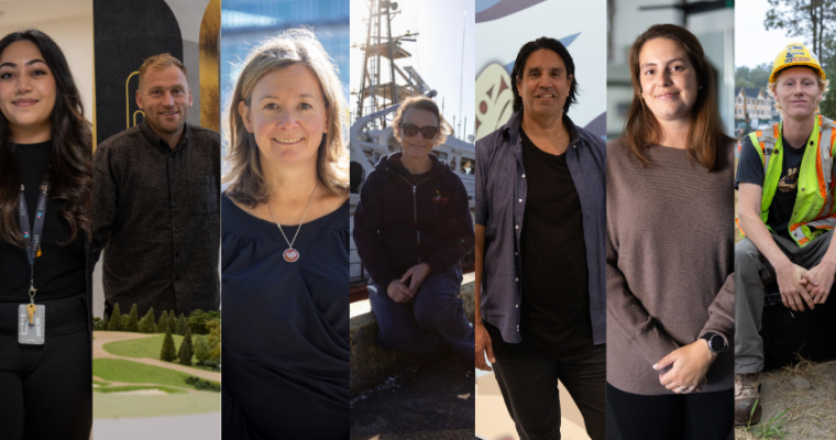 A collage of nine Career Trek video participants in various professions throughout British Columbia.