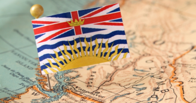 British Columbia map and provincial flag