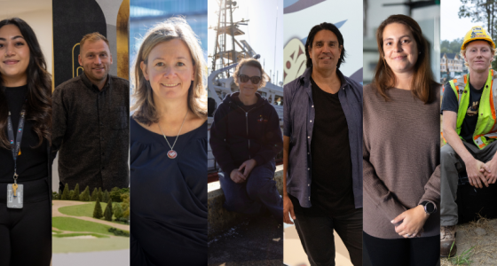 A collage of nine Career Trek video participants in various professions throughout British Columbia.