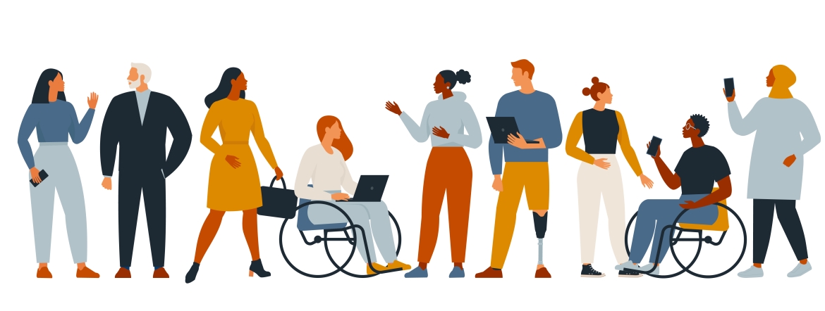 illustration of diverse group of people, entrepreneurs or office workers isolated on white background