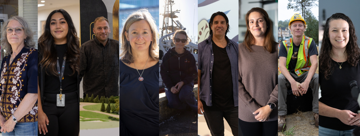A collage of nine Career Trek video participants in various professions throughout British Columbia.