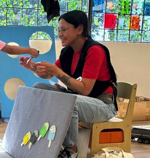 person doing arts and crafts
