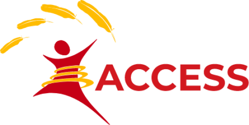 red character highlighted with yellow feathers access logo