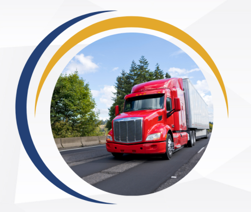 Red transport truck on highway