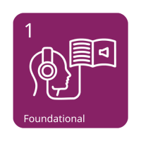 Drawing of person wearing headphones with the words foundational below