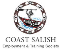coast salish logo, person holding a paddle in the air on a boat