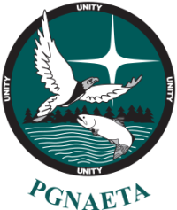 pgnaeta logo, bird flying and fish swimming with a green background