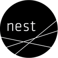 nest logo in a black circle with white streaks across the circle