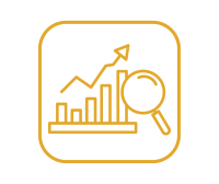 Gold icon with magnifying glass next to data chart