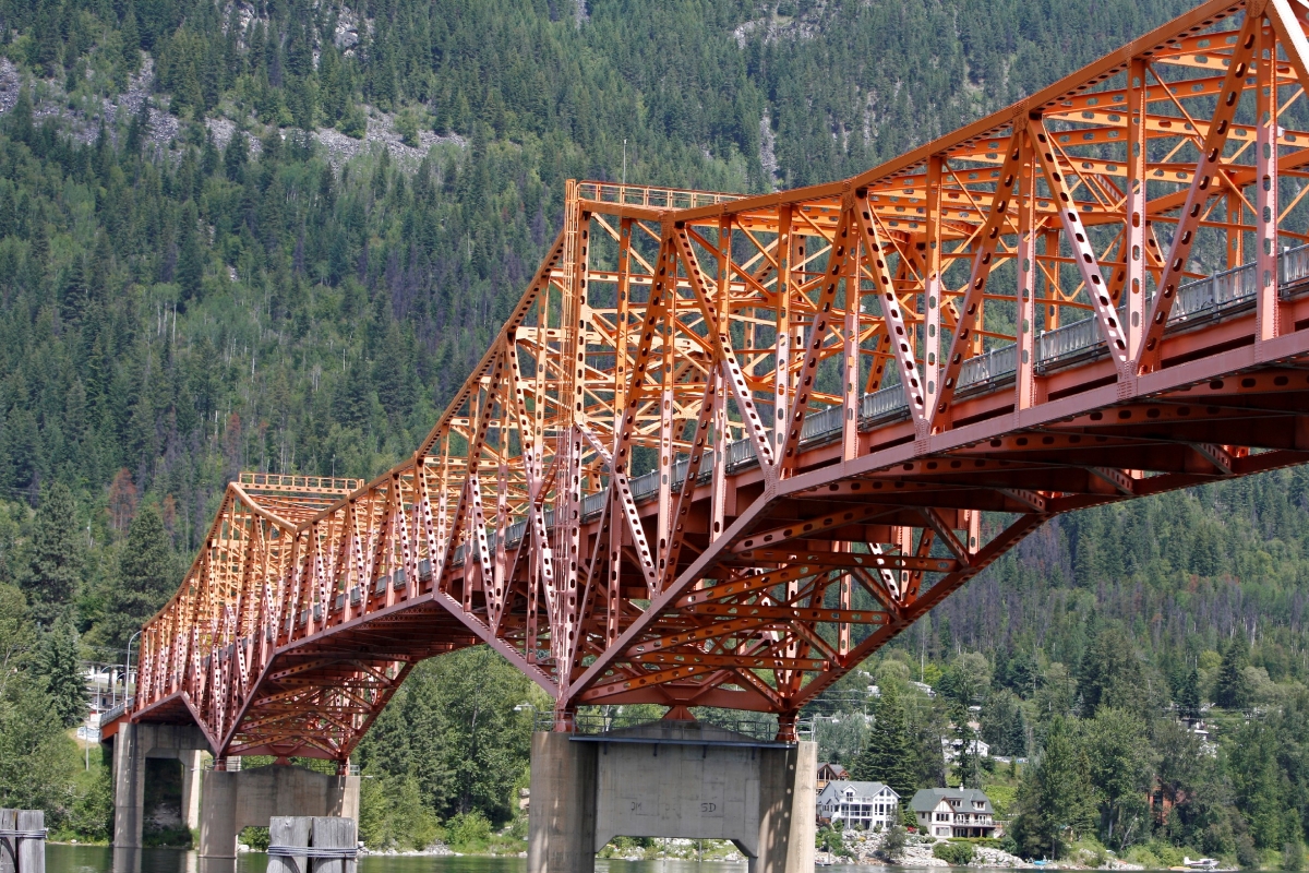 Orange bridge over lake