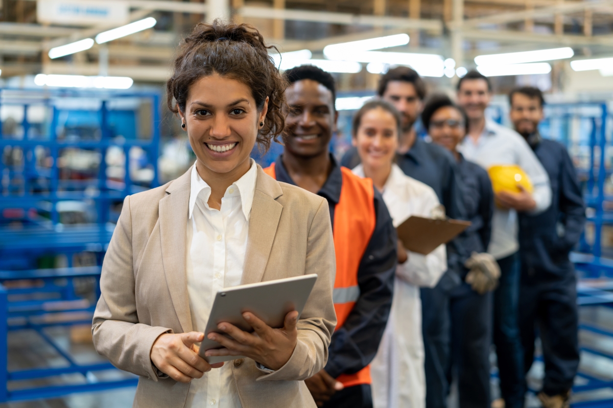 people standing in a line and smiling