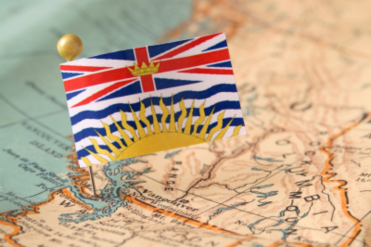 British Columbia map and provincial flag